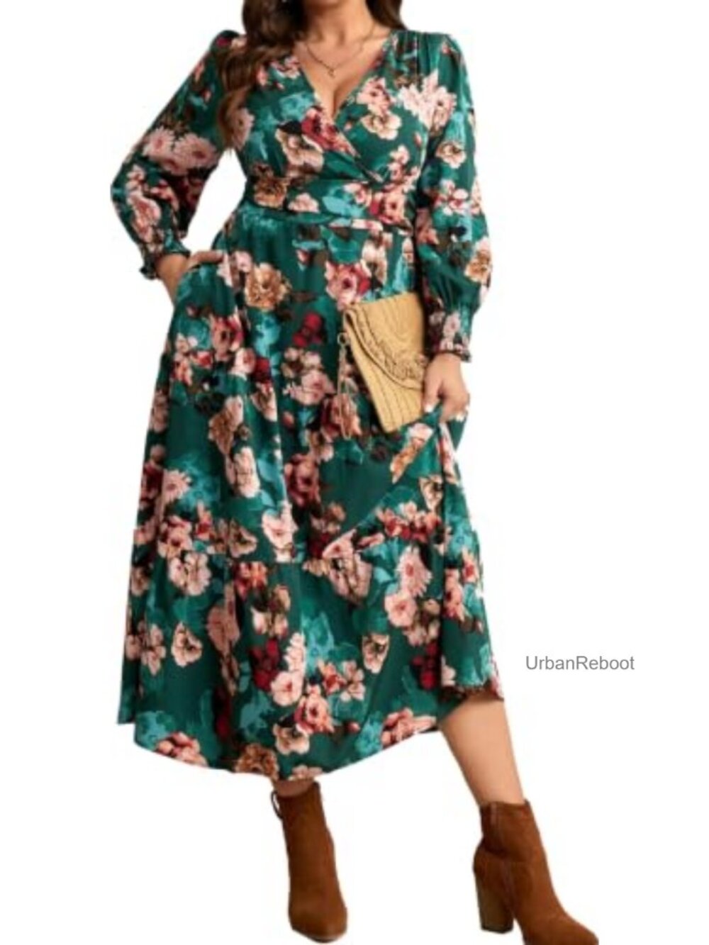Plus Size Floral Maxi Dress Long Sleeve Wrap Wedding Guest